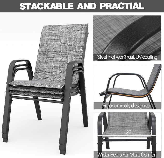Patio Chairs Set of 4, Stackable Outdoor Dining Chairs - Image 5