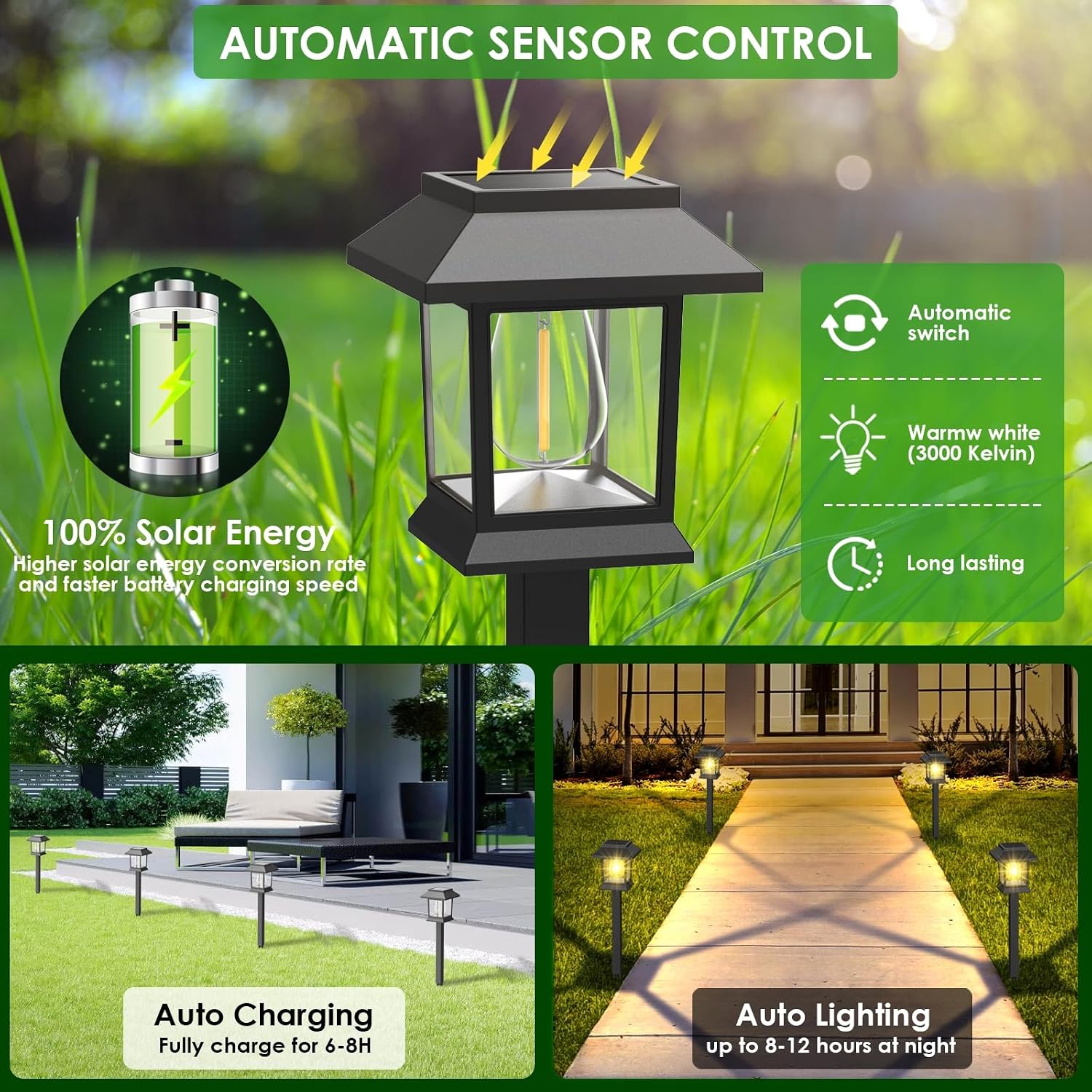 Benany Solar Outdoor Lights, 12 Pack Solar Pathway Lights Waterproof, Landscape Lighting for Path Walkway Lawn Garden Yard Outside Décor, Black