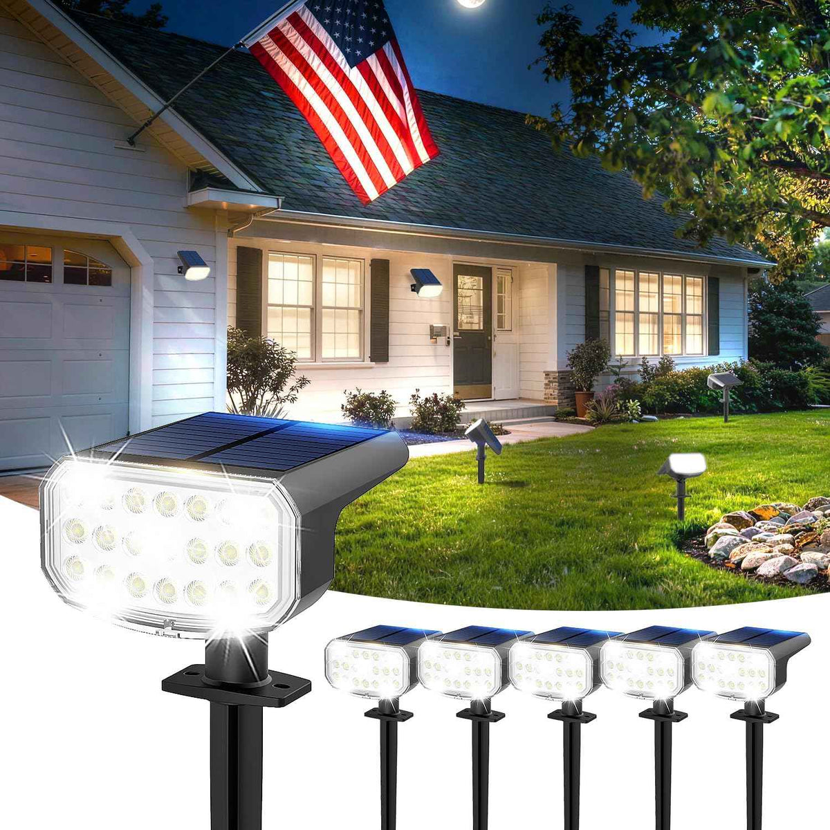 JEJOT Solar Spotlights Outdoor Waterproof with Focus Beam, 6 Pack | Solar Spot Lights, 2 Lighting Modes, Solar Lights for Yard Garden Lawn Landscape Pathway, Cool White