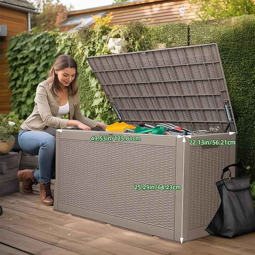 120 Gallon Outdoor Deck Box, Lockable Waterproof Outdoor Storage Boxes