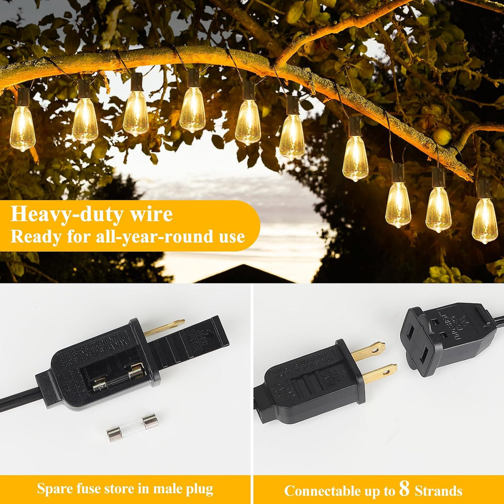 Brightever 180FT Outdoor String Lights 94 Bulbs, Waterproof Patio Lights | 4 Spare ST38 Edison Bulbs Dimmable, Connectable Plug-in LED Outdoor Lighting for Porch, Garden, Backyard, Balcony, 2700K