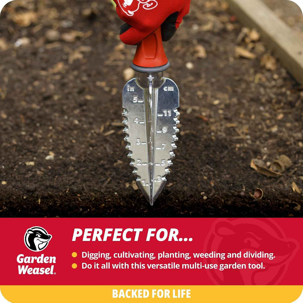 Garden Weasel Multi-Use Transplanter Trowel for Digging Planting Weeding | Heavy duty steel hand tool for transplanting bulbs, cultivating soil, digging holes & removing weeds. Ergonomic grip