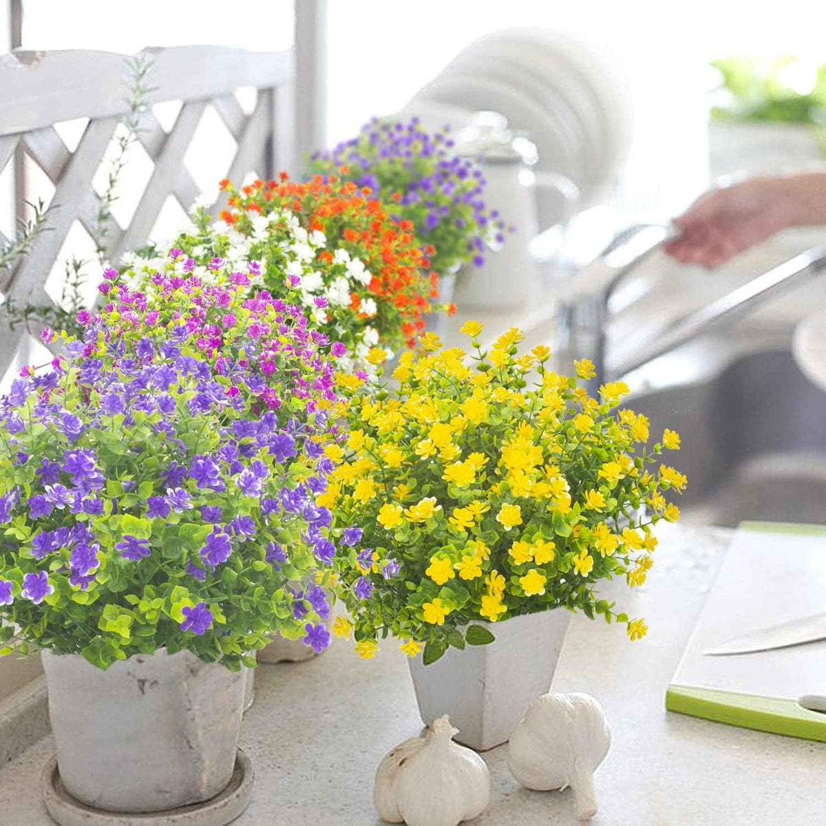 Grunyia 20 Bundles Outdoor Artificial Fake Flowers UV Resistant Boxwood Faux Plastic Plants for Hanging Garden Porch Window Box Outside Decoration(Mix)