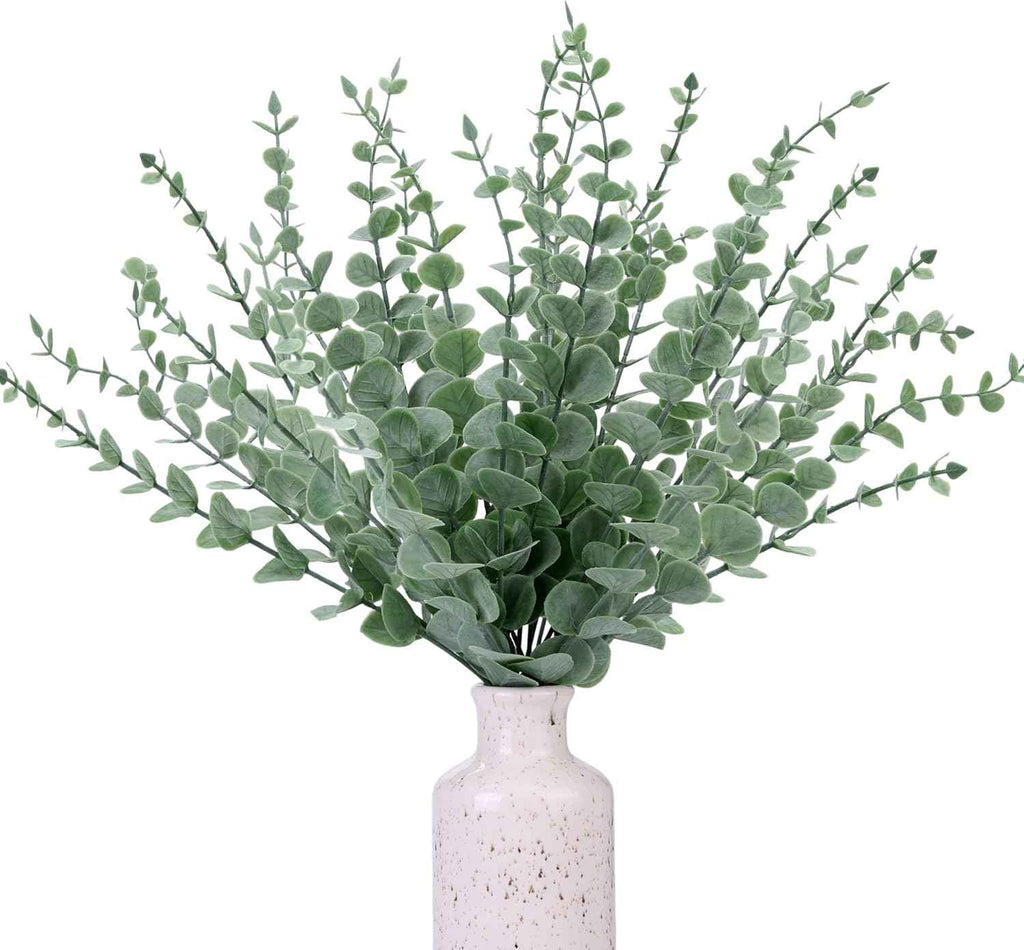 CEWOR 24pcs Eucalyptus Stems Artificial Eucalyptus Leaves Fake Greenery Branches Fake Flowers for Wedding Centerpiece Spring Easter Farmhouse Home Decoration