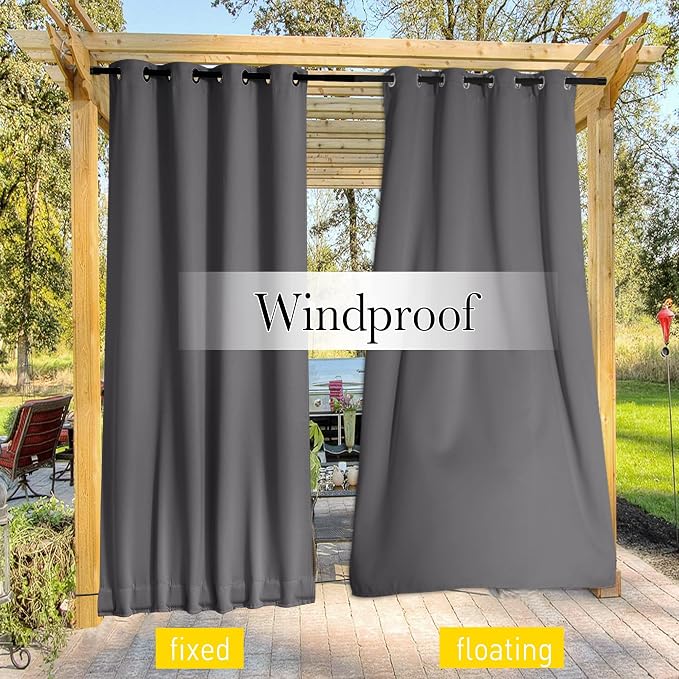 NICETOWN 2 Panels Outdoor Curtains Waterproof Grommet & Back Tab on Top & Bottom - Image 6