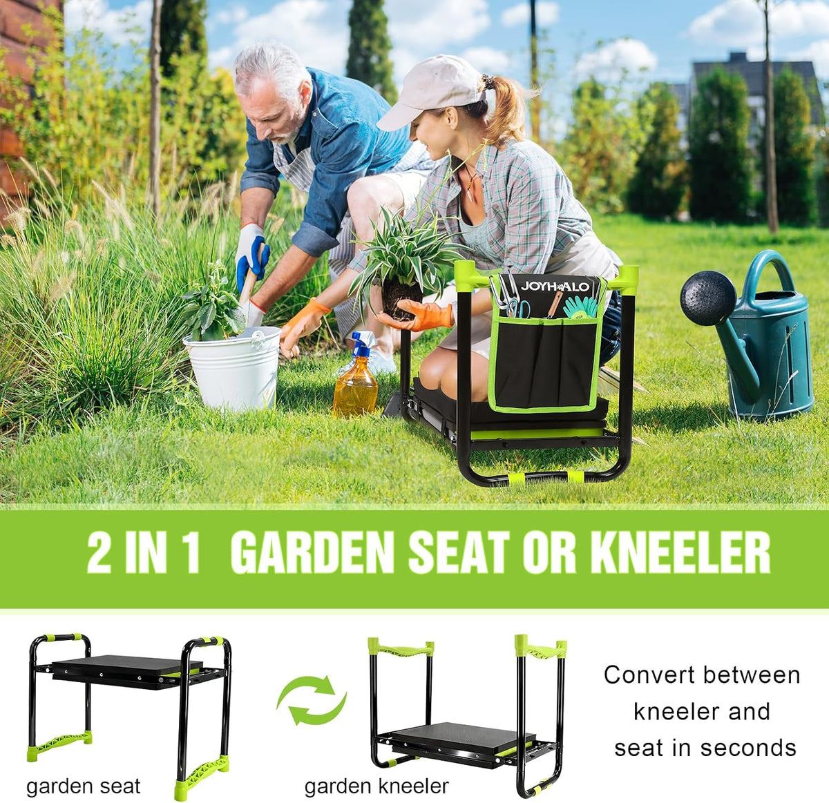 10.9in Wide Foldable Garden Kneeler and Seat, Heavy Duty with Thick Pad | Garden kneeler seat for seniors, Thick kneeling pad, Gardening stool, Foldable, Kneel & sit stool, Planting & weeding aid