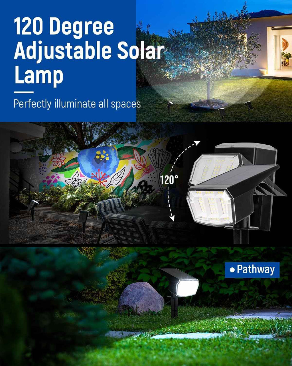 AUDERWIN Solar Spot Lights Outdoor Waterproof, 10 Pack, Cool White | 63 LED, 3 Lighting Modes, Solar Landscape Lights for Yard, Garden, House, Garage, Pathway, Tree, Backyard