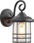 MICSIU 5.5" Wide Black Single Outdoor Porch Light, 9.8" H Modern Farmhouse | Seedy Glass Outside Fixture, Vintage Round Outdoor Wall Sconce For Small Sidelight, Front Door, Garage