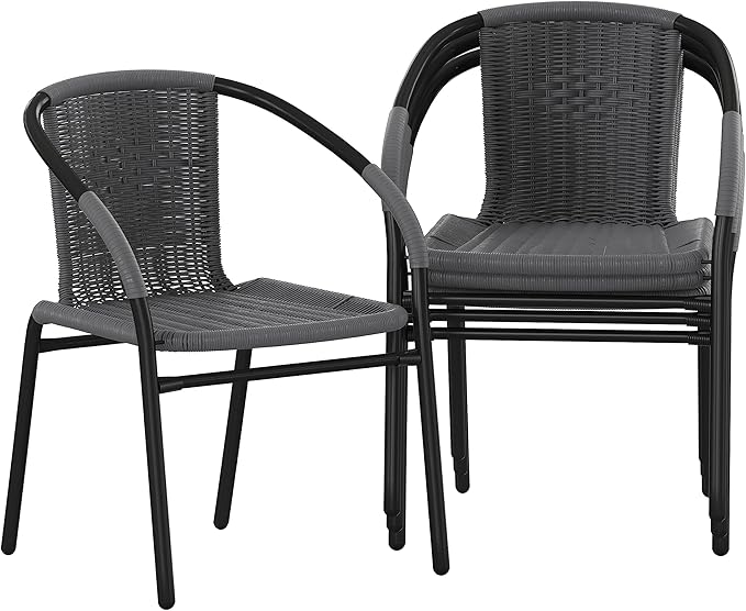 Flash Furniture Lila Modern Rattan Indoor/Outdoor Stackable Dining Chairs by FlashFurniture