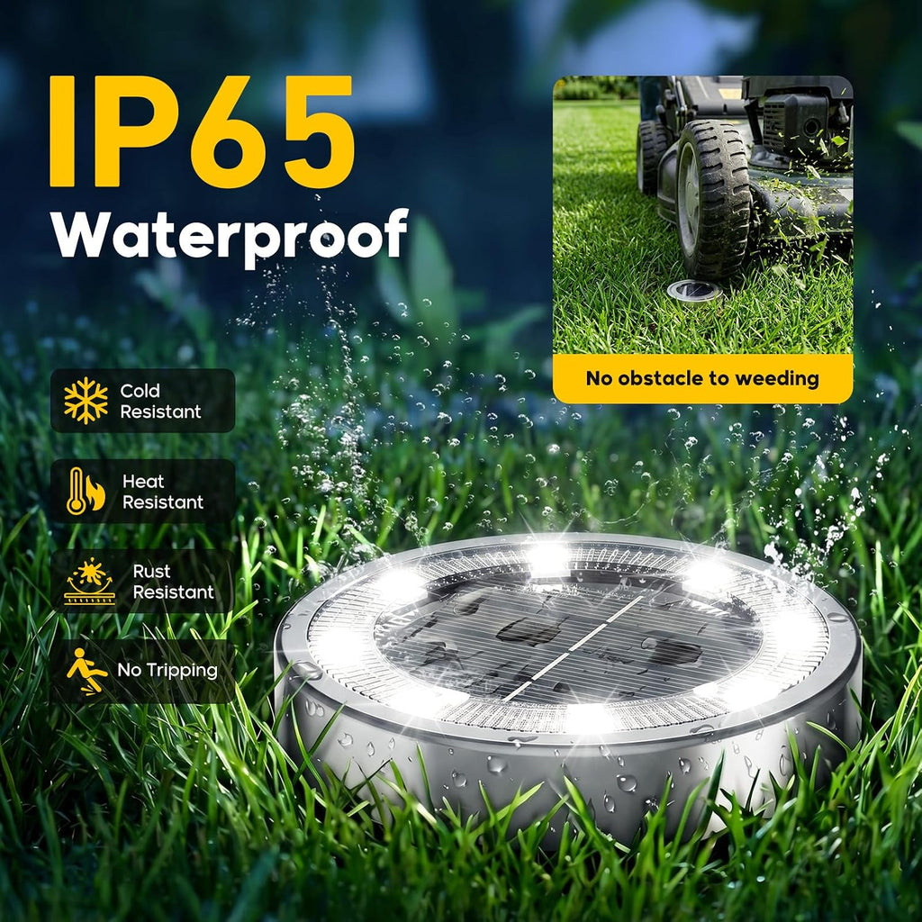 6 Pack Solar Lights Outdoor Waterproof, 8 LED Solar Ground Lights | Flat Solar Disc Light Landscape Lighting for Pathway Garden Yard Walkway Driveway Lawn, Cool White