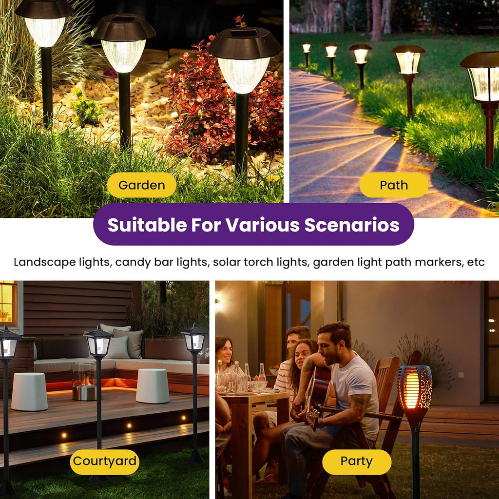 10 Pcs Solar Light Stakes Kit, ABS Plastic Ground Spikes Replacement | Reinforced Ground Stakes & Round Bases, Fit 0.83" ID Round Pole, for Solar Pathway Lights Garden Lights Torch Lights