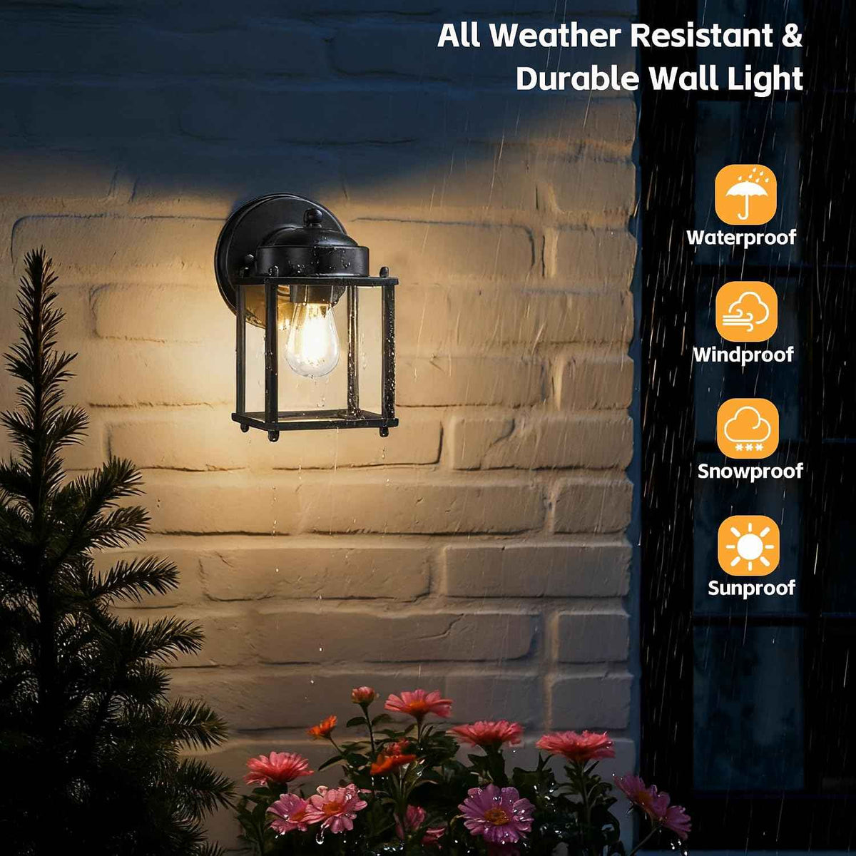 LIT-PaTH Outdoor Wall Light Fixture, Anti-Rust Metal Glass, Black, 2 Pack | Exterior Porch Light Wall Sconce Lantern for House Patio Garage, Waterproof Rustproof, E26 Socket 60W Max
