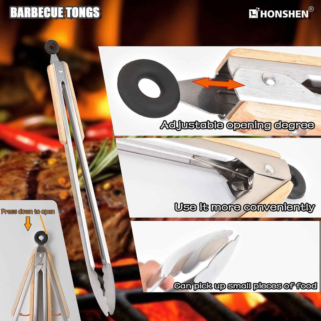 3 Piece Barbecue Tool Sets,Heavy Duty Stainless Steel and Wooden Handles BBQ Tool Sets,Grill Accessories,Grilling Spatula,Fork,Tongs for Outdoor Grill Cooking (Large BBQ Tools Set-3P)