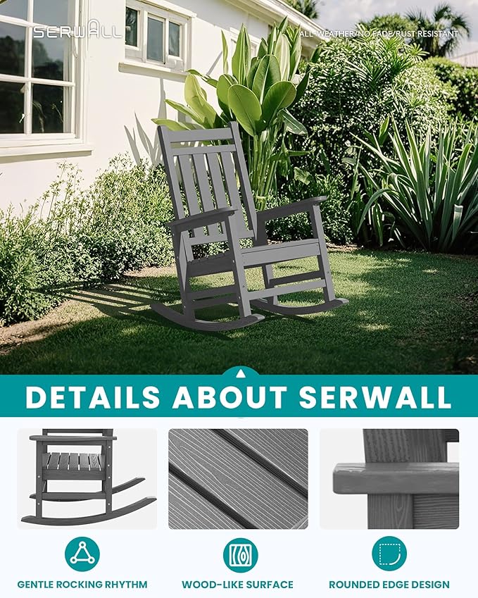 SERWALL HDPE Outdoor Rocking Chair Set of 6, Patio Rocking Chairs - Image 4