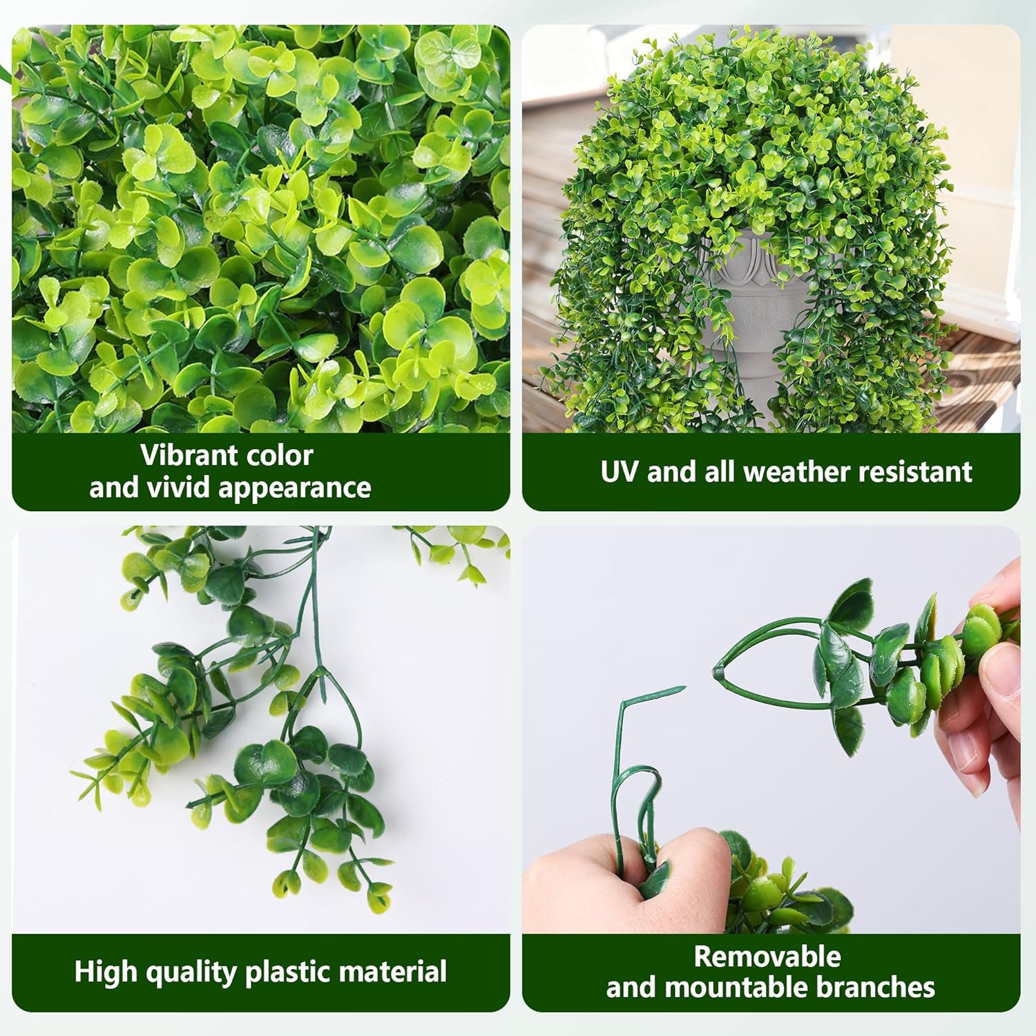 Faux Outdoor Plants Fake Hanging Plants for Outdoors Outside Decorations, 2 Pcs Green Faux Eucalyptus Hanging Vine Realistic UV Resistant Artificial Greenery for Planters Porch Garden Yard Patio