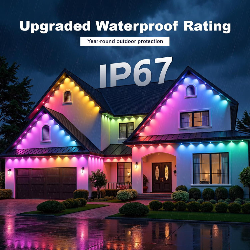 Permanent Outdoor Lights 50ft, Outdoor Lights, with 30 RGBIC LED，with 16 Million Colors and ，IP67 Waterproof, APP/Remote Control Modes, Holiday & Party Decorations