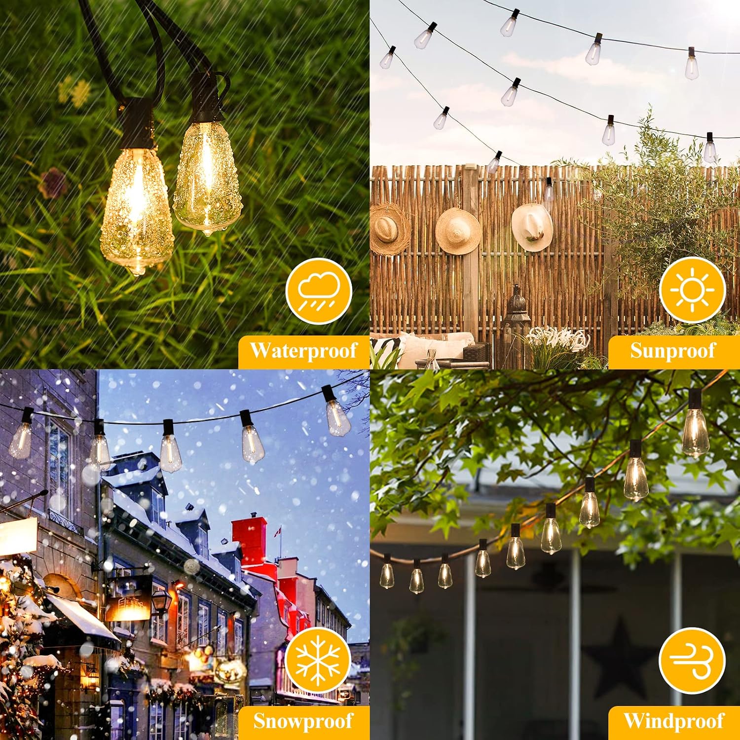 Brightever 180FT Outdoor String Lights 94 Bulbs, Waterproof Patio Lights | 4 Spare ST38 Edison Bulbs Dimmable, Connectable Plug-in LED Outdoor Lighting for Porch, Garden, Backyard, Balcony, 2700K