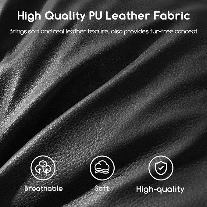 HIGOGOGO Round Stuffed Pouf Ottoman, Pu Leather Poufs - Image 9