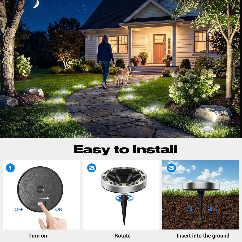 Peasur Solar Lights Outdoor Waterproof, 8 Pack Solar Powered Ground Lights Outdoor, IP68 Waterproof, Anti-Rust, Solar Garden Lights Landscape Lighting for Pathway Yard Lawn Walkway Driveway,Cool White