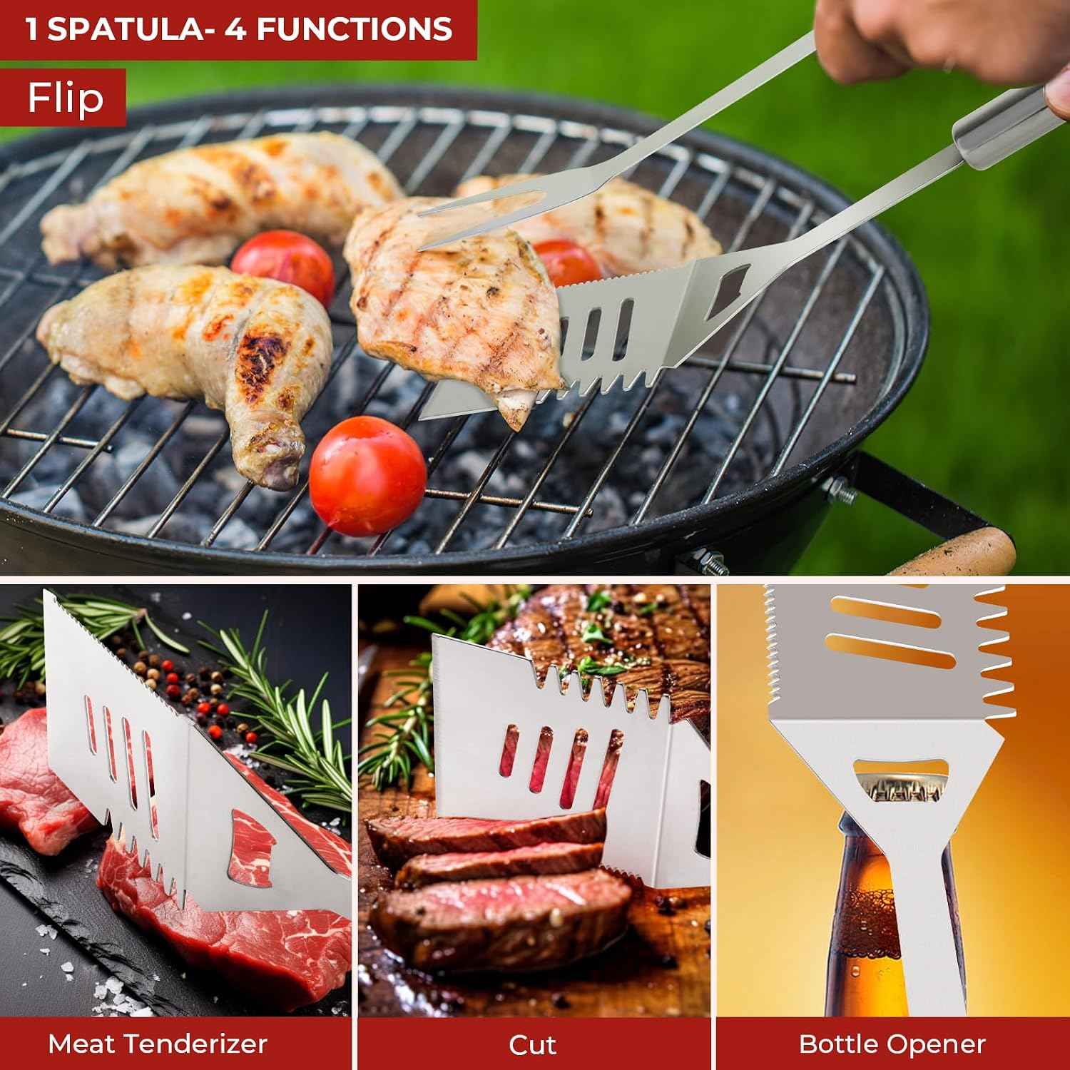 Grilling Accessories, BBQ Accessories, 15Pcs Grill Set, Grill Tools, Grill Accessories with Carrying Bag, Stainless Steel Grill Utensils Set, Grill Kit for Outdoor Camping, Grill Gifts for Men Father