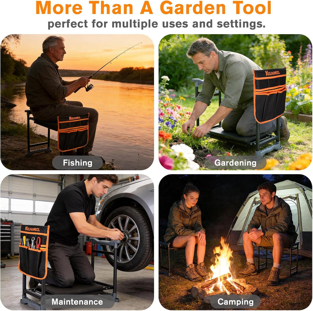 Garden Kneeler and Seat, Extra Wide Thick EVA Pad, Heavy Duty Foldable Garden Bench Holds 350lbs, Ergonomic Kneeling Stool with Garden Tool Pouches, Gardening Gifts for Women, Men & Seniors