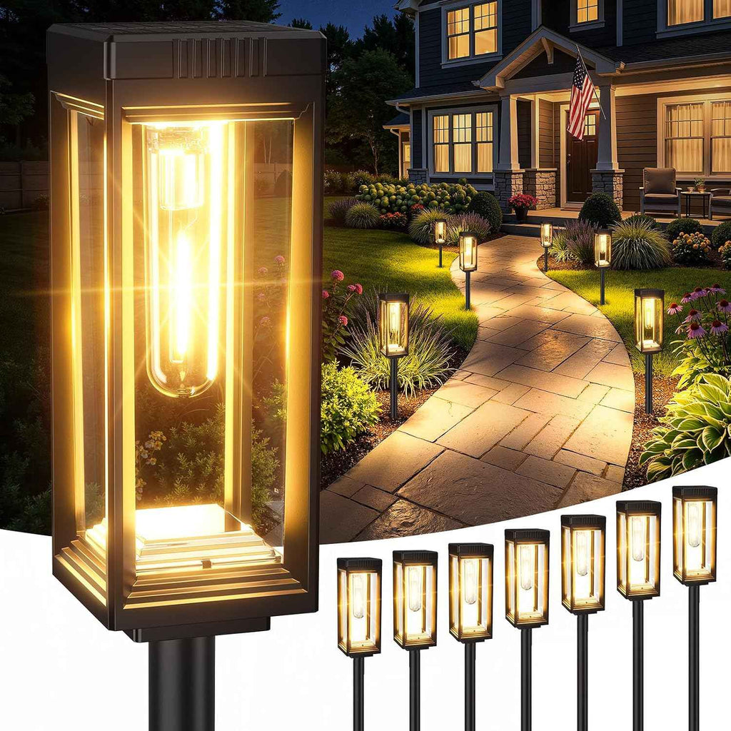 Tall Solar Lights Outdoor, 8 Pack Bright Pathway Lights Solar Powered | Waterproof, Auto On/Off, Up to 15Hrs Outdoor Light for Garden Yard Walkway Driveway Lawn Landscape