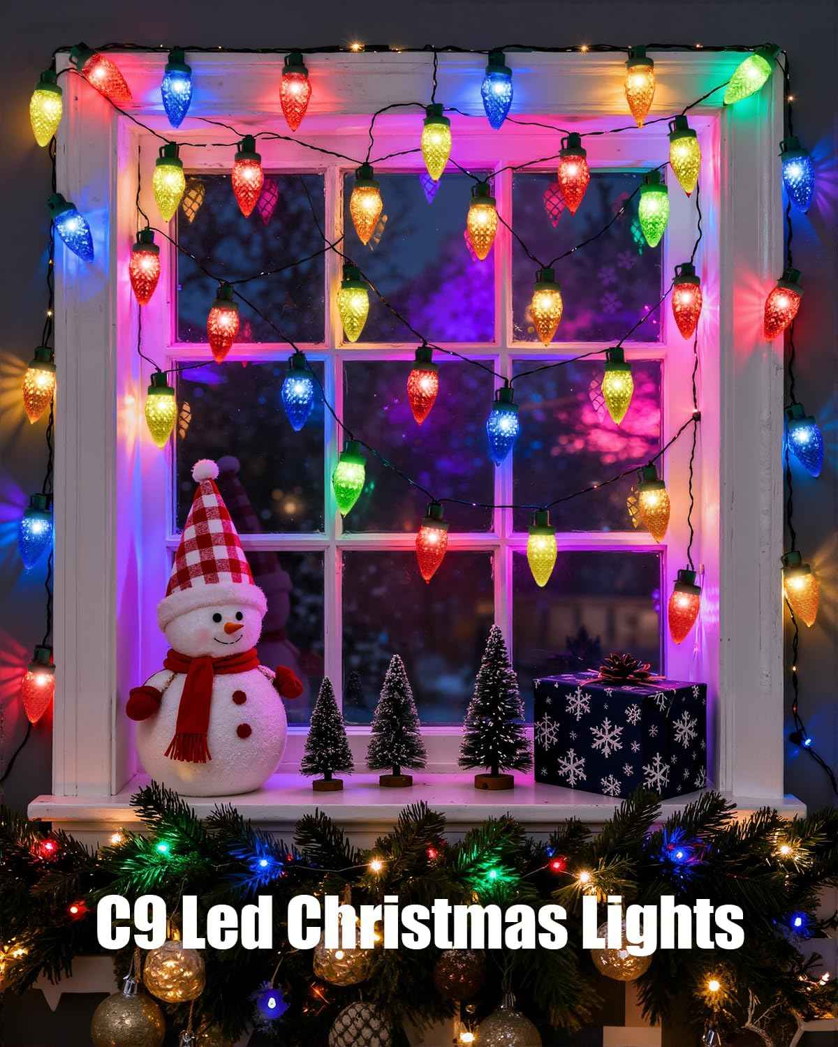 C9 Christmas Lights Outdoor 114ft 150 LED Waterproof String Lights with Timer & 8 Modes, Connectable Commercial Grade Christmas Tree for House Roofline Patio Garden Decor