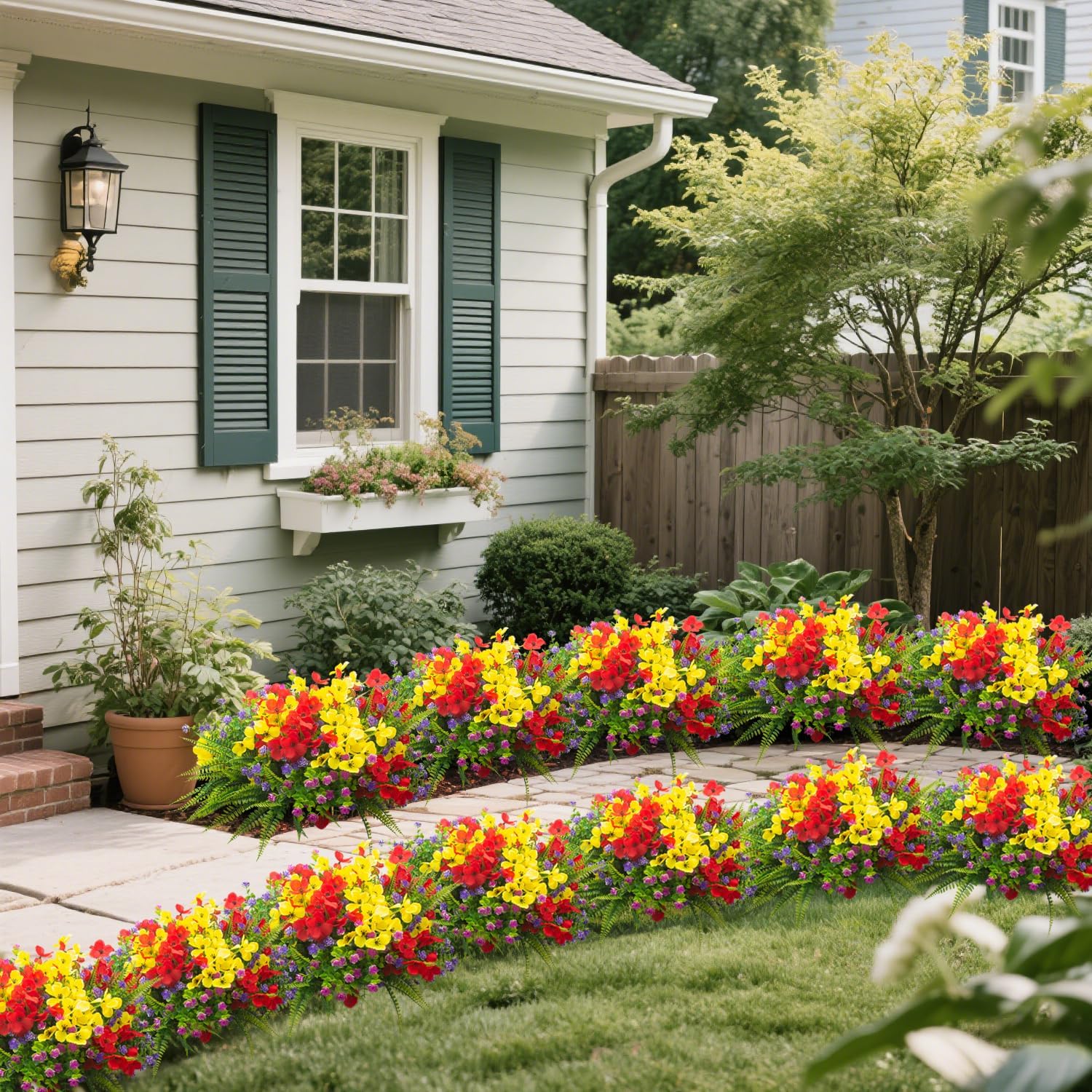 AITISOR 20 Packs Artificial Flowers Outdoor, Faux Plants UV Resistant Plastic Greenery for Hanging Planter Porch Window Home Wedding Spring Summer Decor