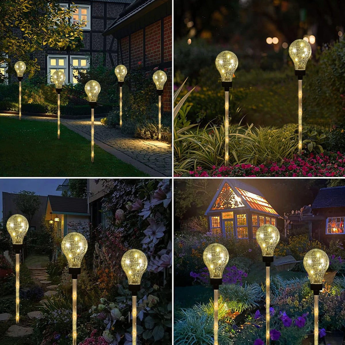 Huacenmy Solar Lights Outdoor Garden Decorative Waterproof 6 Pack Bulb Lights Outside Solar Pathway Lights for Garden Home Christmas Landscape Path Yard Lawn Driveway Flowerbed Decor - Warm White