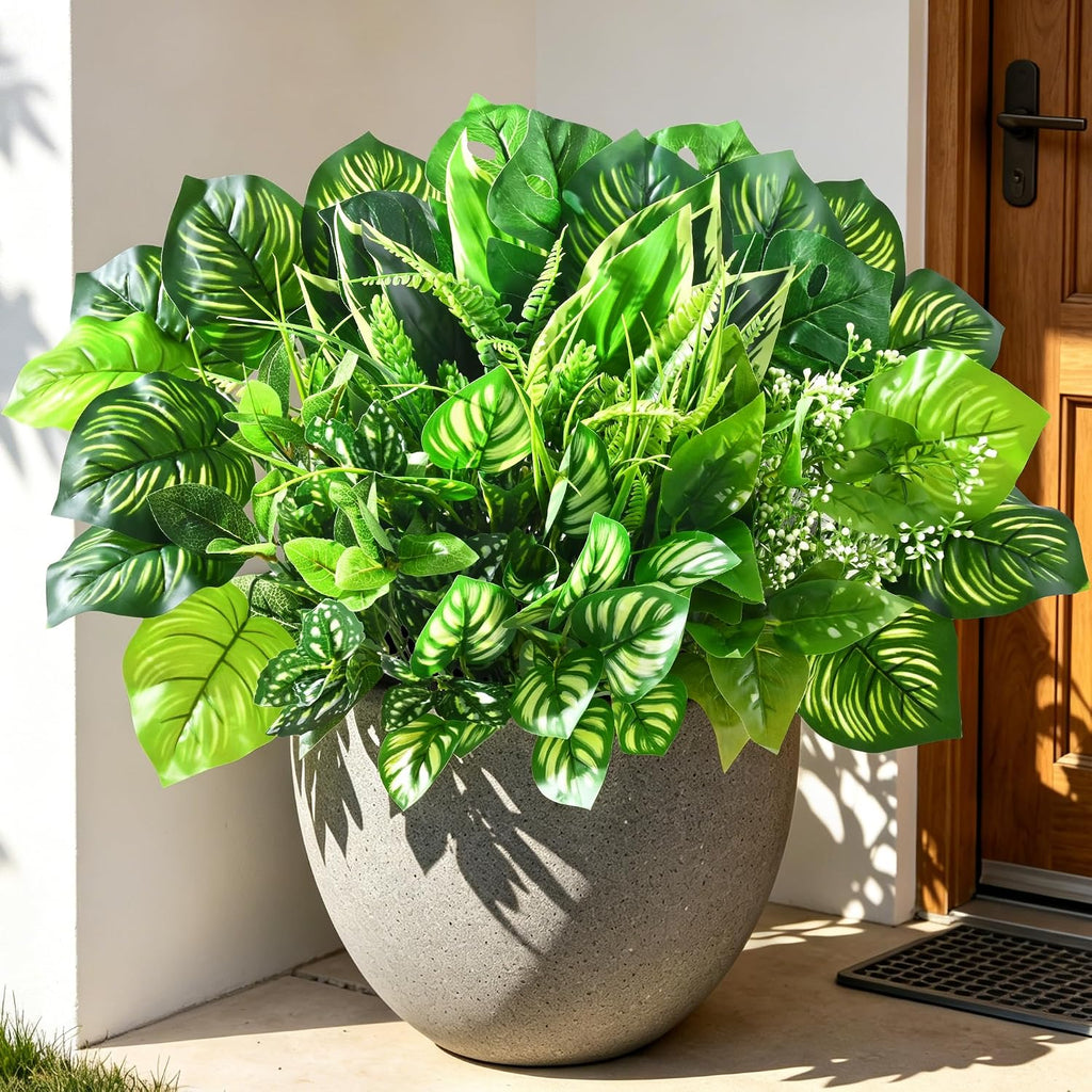 Livole Fake Artificial Plants Outdoor UV Resistant Artificial Flowers Large Bunches Faux Plants Greenery Stems Boston Fern for Garden Porch Planter Window Box Home Decor