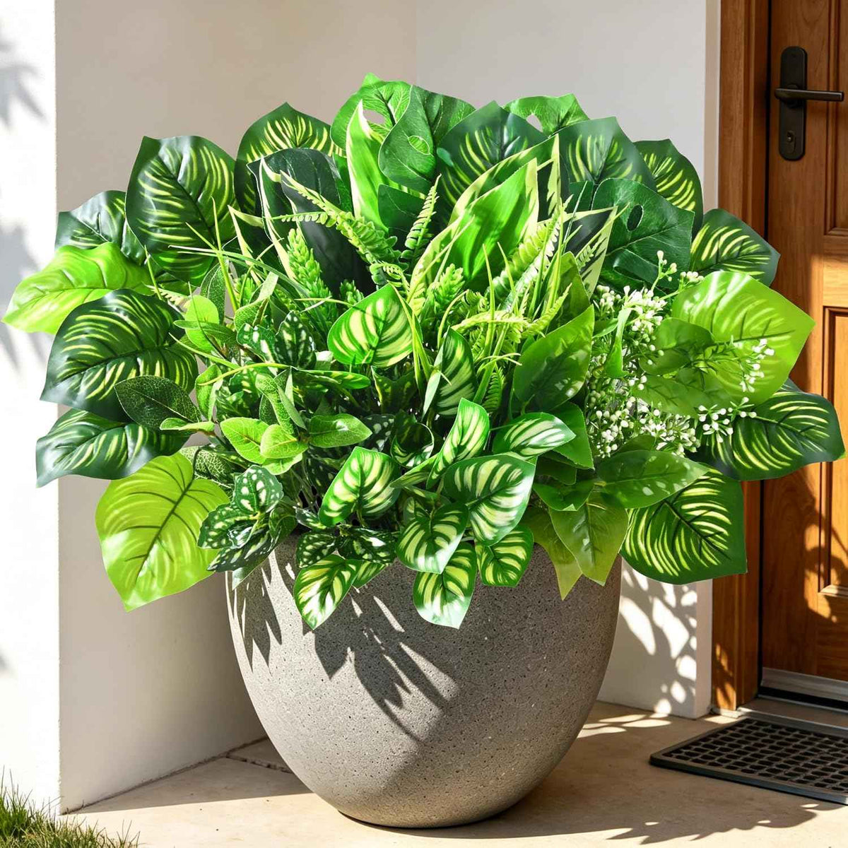 Livole Fake Artificial Plants Outdoor UV Resistant Artificial Flowers Large Bunches Faux Plants Greenery Stems Boston Fern for Garden Porch Planter Window Box Home Decor