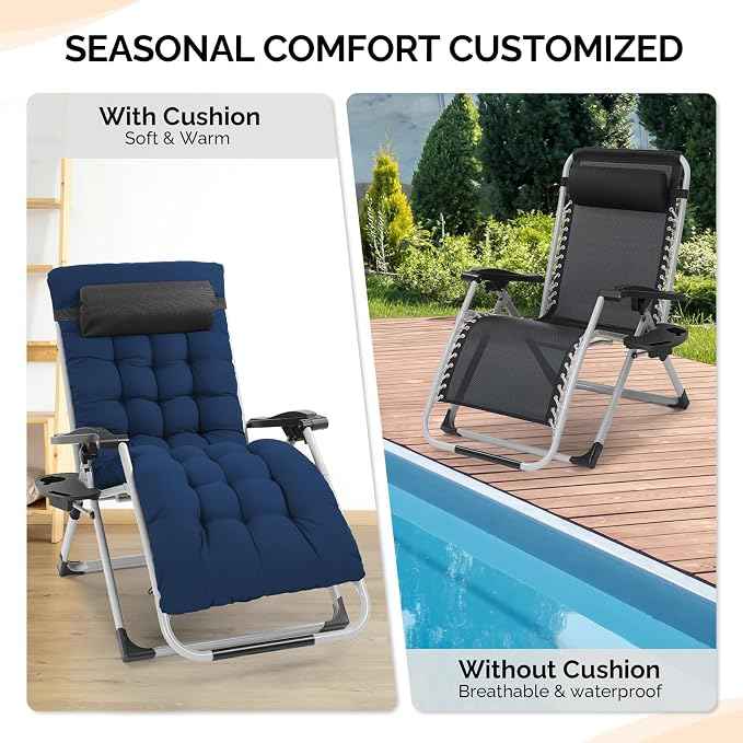 VINGLI 29" Padded Zero Gravity Chair, Lounge Chair