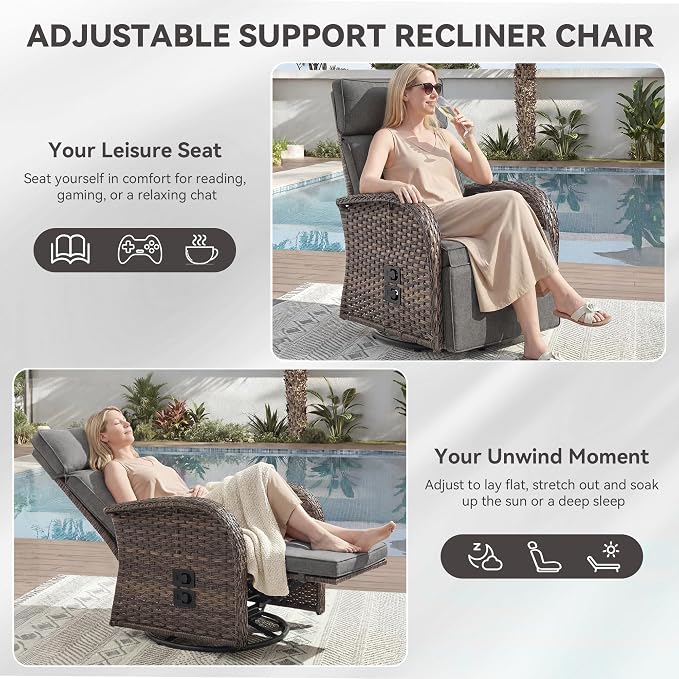 3 Pieces Zero Gravity Patio Swivel Rocking Recliner Chairs Set of 2 - Image 5