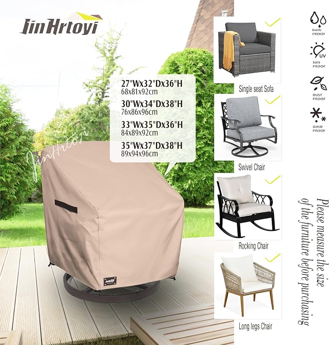 JinHrtoyi Outdoor Chair Covers 2 Pack, 27Wx32Dx36H inches Patio Chair Cover - Image 3