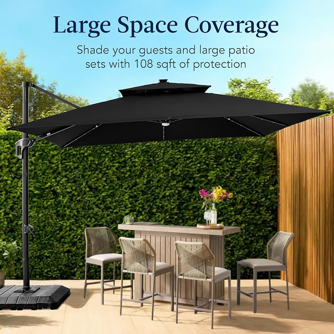 Best Choice Products 9x12ft LED Cantilever Patio Umbrella w/Base Included & - Image 4