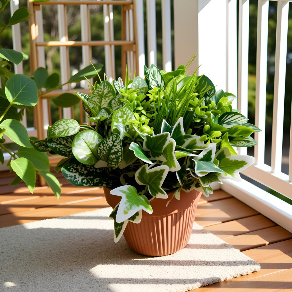 Artificial Plants Outdoor Greenery Fake Plants, 10 Bundles | Large Bunches Faux Plants with Stems and Plastic Leaves, Outdoor Bushes for Patio Front Porch Yard Garden Decor)