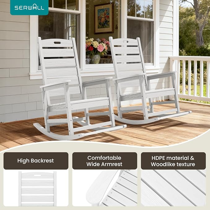 SERWALL Outdoor Rocking Chair Set of 2, Oversized Rocking Chair - Image 6