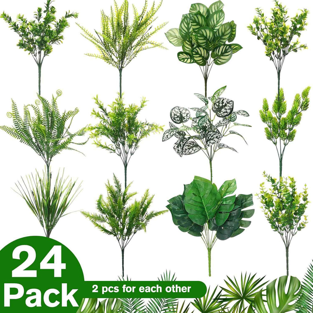 Cindeer 24 Pcs Artificial Flowers Plants for Outdoors, UV Resistant Artificial Fake Plastic Faux Flowers Plants Outdoor Indoor for Spring Summer Wedding Decors