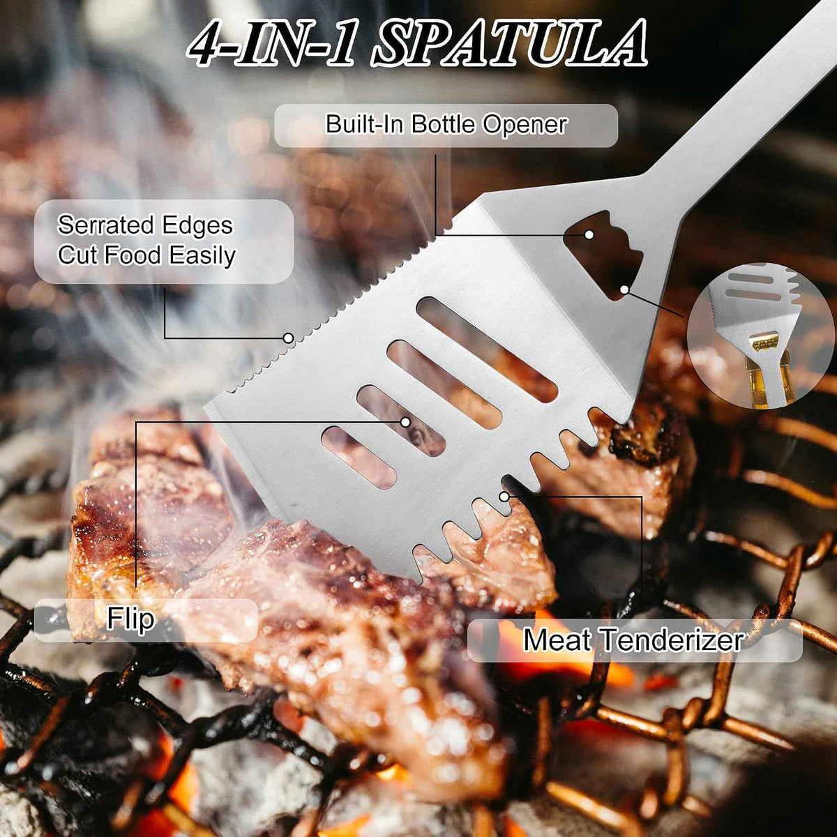Griddle Accessories Kit - Heavy Duty Grill Tools Set, Grilling Accessories | Stainless Steel BBQ Set with Grill Tongs, Spatula, Fork and Gift-Box for Outdoor Barbecue, Home Grill (3PCS)