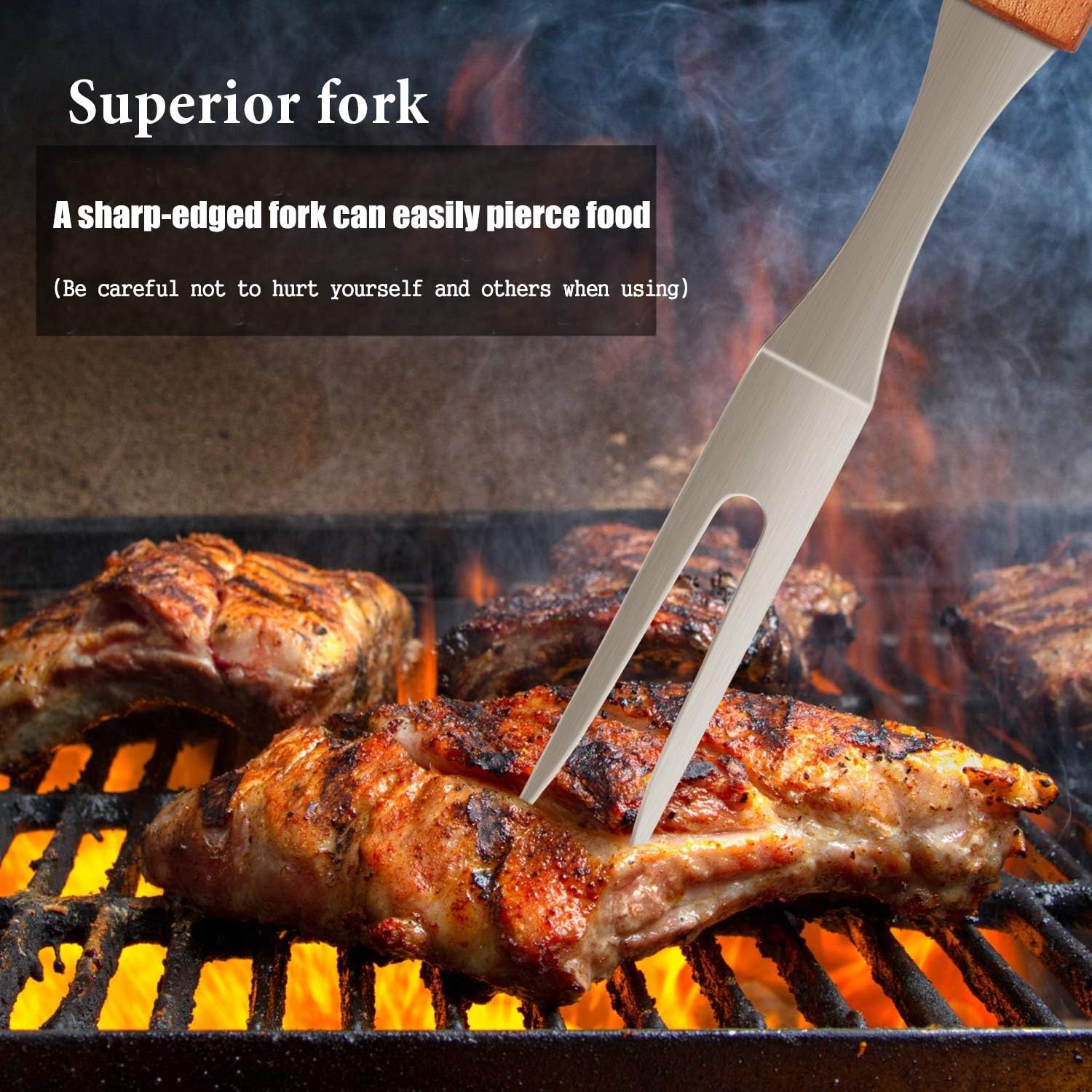 IMAGE Wooden BBQ Accessories Grilling Tools,Stainless Steel BBQ Tools Grill Utensils Set for Outdoor Grill, Cooking, Backyard Barbecue & Camping Gift for Man Dad Women Barbecue Enthusiasts Set of 4