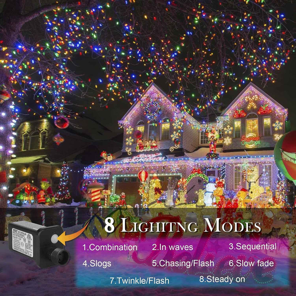 weillsnow 164 FT 500 LED Christmas Lights Outdoor, Waterproof Christmas Fairy Lights with Timer, Plug in Multicolor LED String Lights with 8 Modes for Bedroom Wedding Party Xmas Decoration