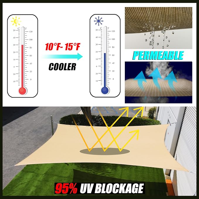 Royal Shade 20' x 20' x 20' Beige Triangle Sun Shade Sail Canopy Outdoor Patio - Image 7