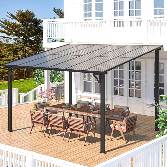 AECOJOY Wall Gazebo12’ x 10’, Hard Top Gazebos Pergola on Clearance, Outdoor - Image 2