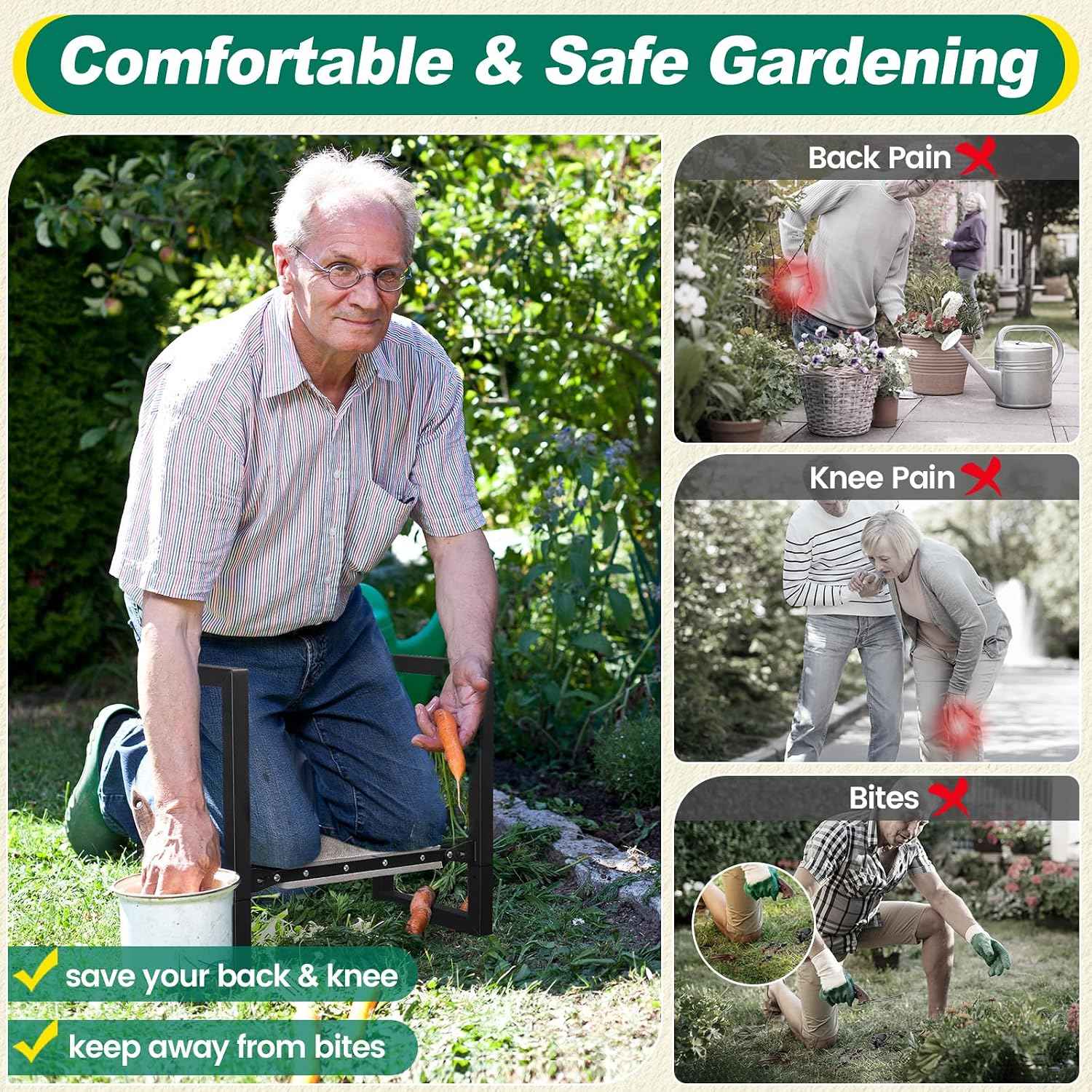 Garden Kneeler and Seat - Heavy Duty Folding Garden Stool with Handles, Stable Kneeling Device Bench Chair Gardening Tools Gifts for Women Men Seniors Gardeners Outdoor Weeding Planting