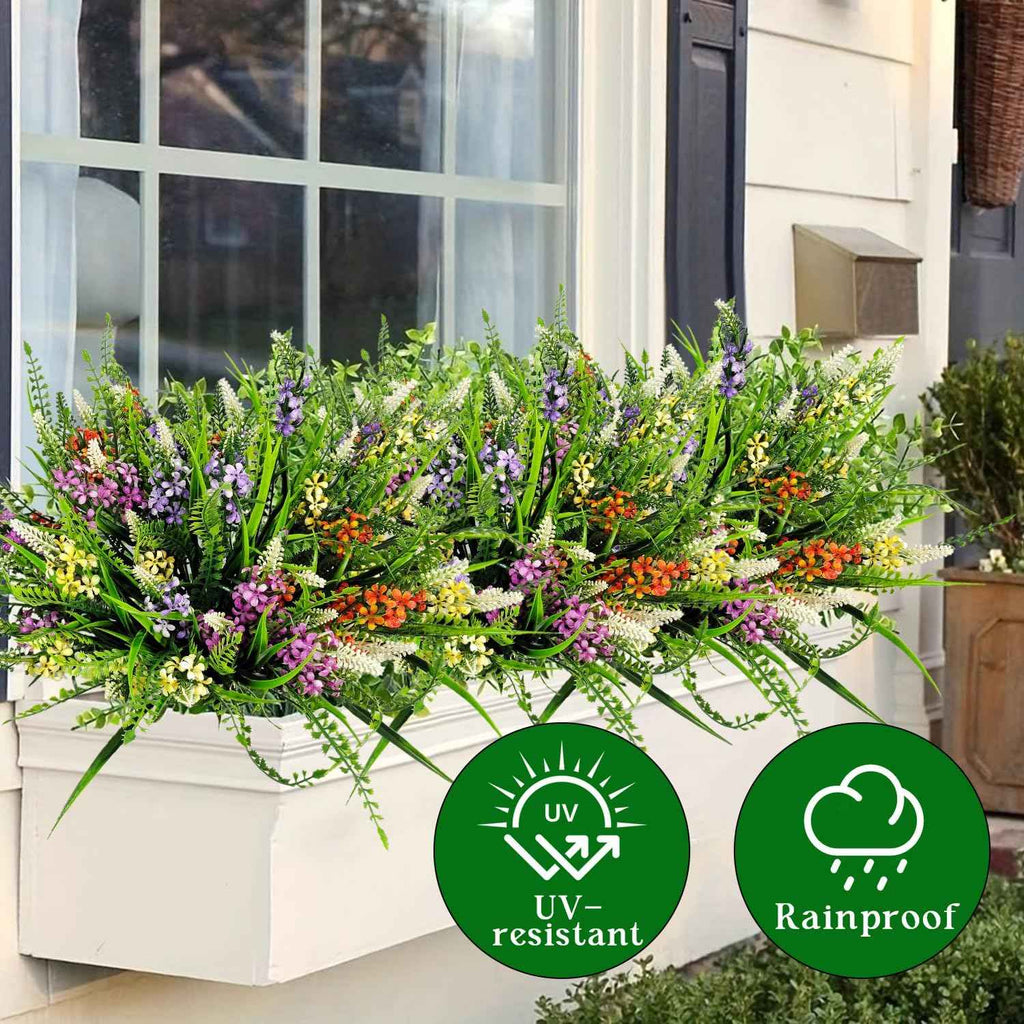 8 Bundles Artificial Flowers for Outdoors Faux Plants Greenery Shrubs UV Resistant for Porch Balcony Patio Garden Home Decor