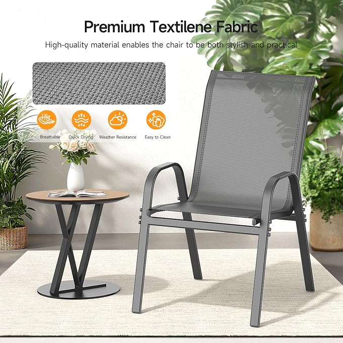 ONBRILL Patio Chairs set of 6, Easy Assembly Stackable Outdoor Dining Chairs - Image 8