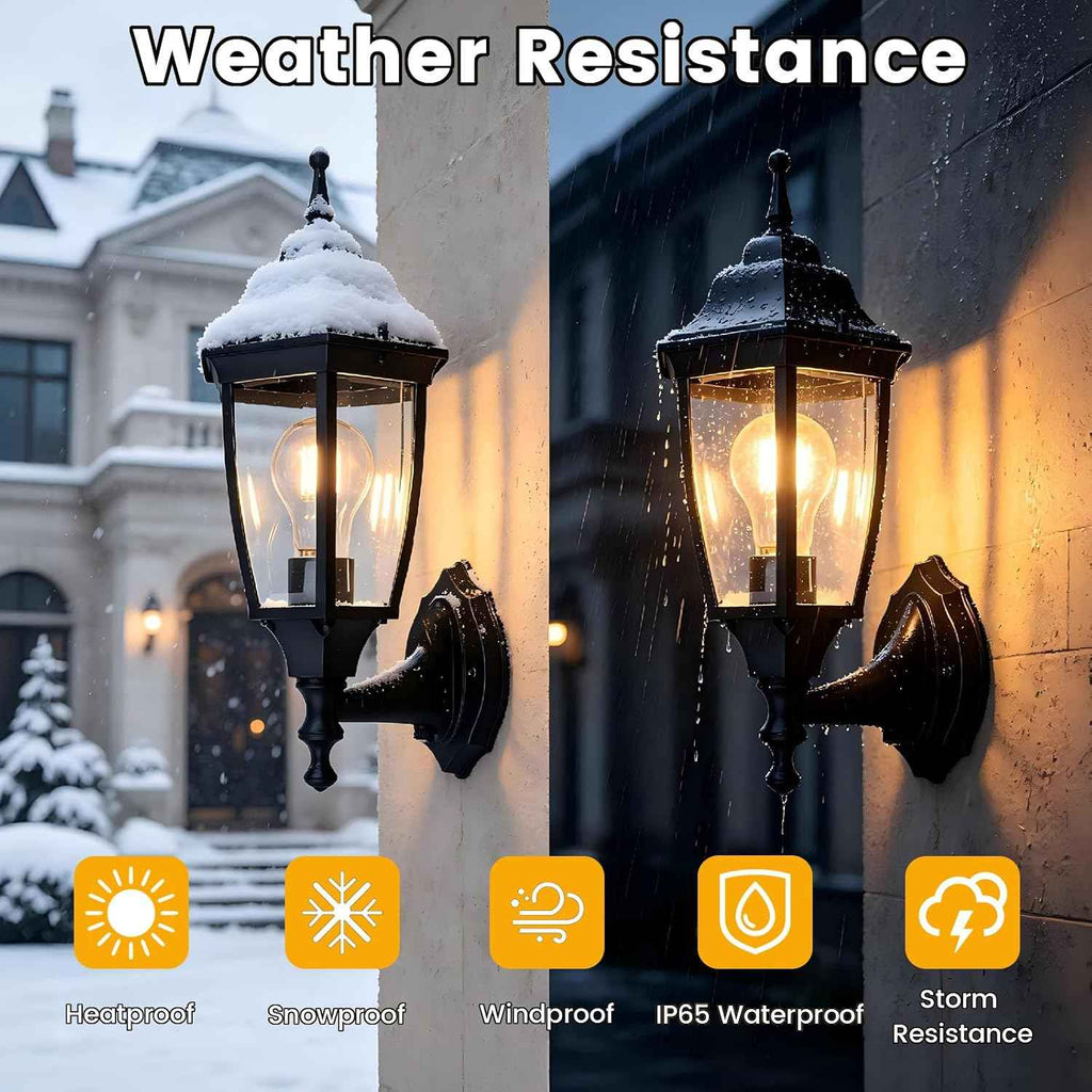 Dusk to Dawn Outdoor Light Fixture, E26 Outdoor Porch Light | Aluminum & Glass Photocell-Controlled Outdoor Wall Light E26 60W max, IP65 Waterproof ETL UL CSA Listed Wall Lantern, Black