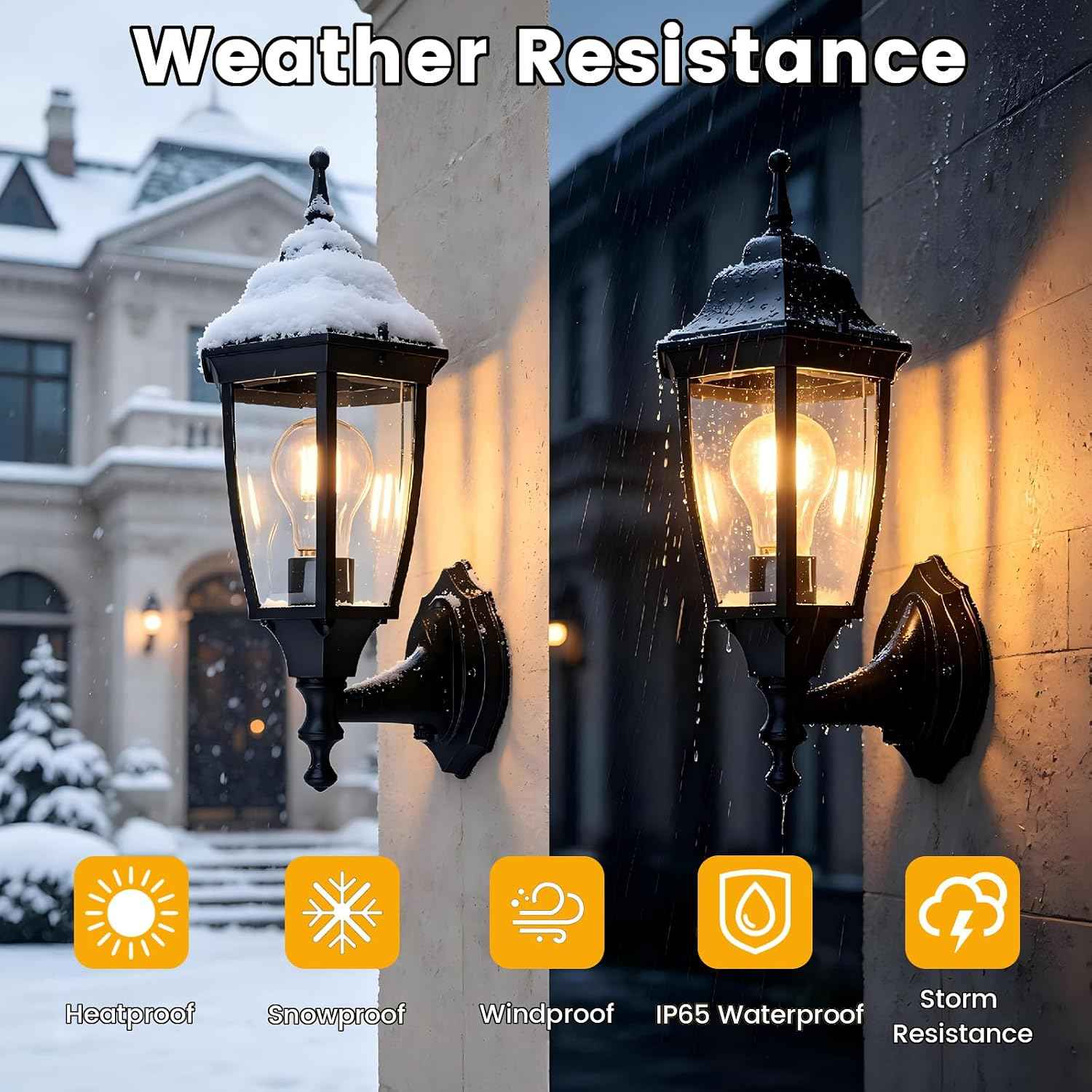 Dusk to Dawn Outdoor Light Fixture, E26 Outdoor Porch Light | Aluminum & Glass Photocell-Controlled Outdoor Wall Light E26 60W max, IP65 Waterproof ETL UL CSA Listed Wall Lantern, Black