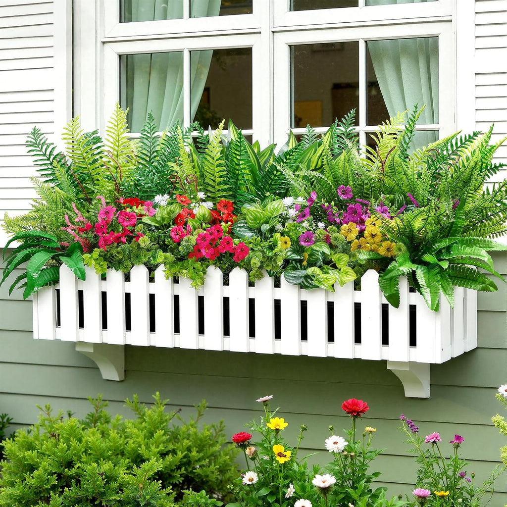 Alupssuc 24 Pcs Artificial Plants Flowers for Outdoors UV Resistant Decor | No Fade Plastic Spring Fake Plants Greenery, For Patio Porch Garden Pathway Home Spring Decor, 4 Colors