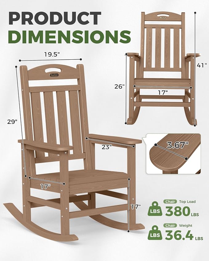 Oversized Outdoor Rocking Chairs Set of 4, High Back Porch Rocker Chair - Image 3
